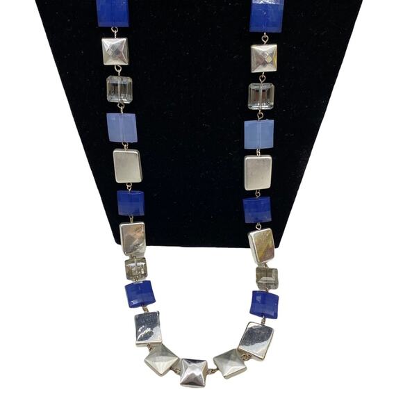 Lagenlook long Blue and Silver beaded necklace - Picture 1 of 5